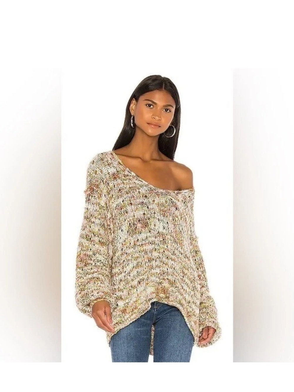Free People Highland V Neck Oversized Sweater Size S Slouchy Chunky Space Knit